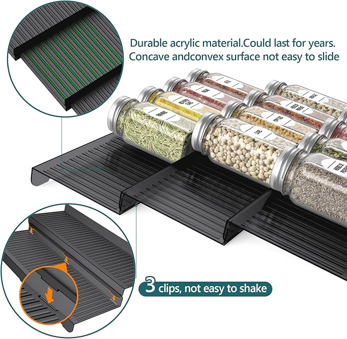 Spice Drawer Organizer,8 Pcs,Acrylic Spice Drawer Organizer,Drawer Spice Rack,Expandable From 13'' to 26'' Kitchen Spice Rack Organizers and Storage for Drawer(black)