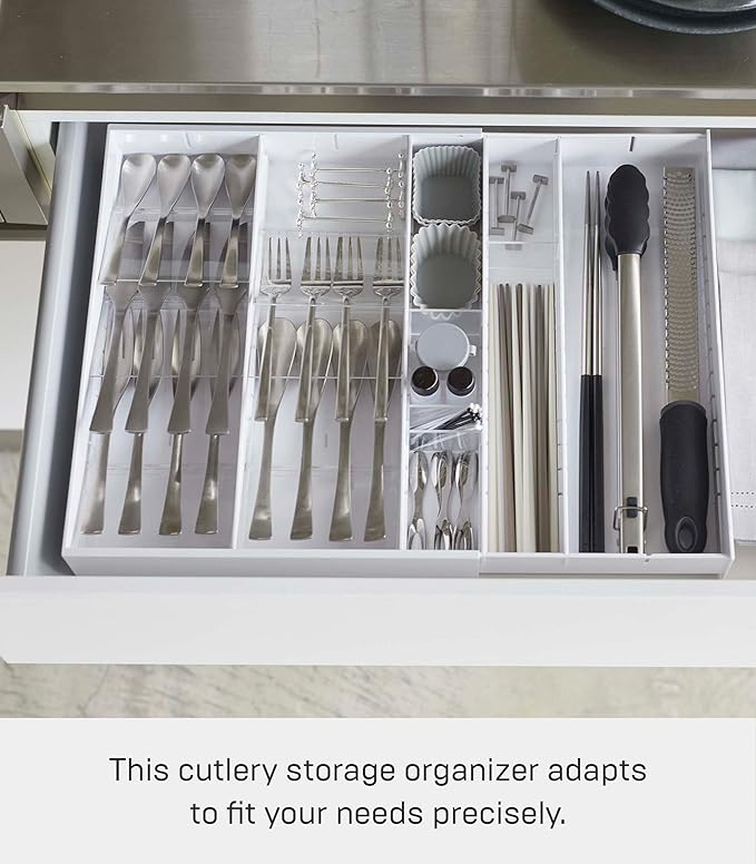 Yamazaki Home Tower Cutlery Drawer Organizer - Kitchen Silverware Utensil Storage Tray - Expandable I - Abs Plastic