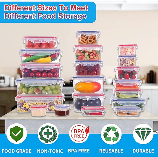 52-Piece Large Food Storage Containers with Lids Airtight, Health Material 85oz Leakproof Reusable Plastic Storage Containers, for Lunch, Meal Prep, and Leftovers, Kitchen Organizer, Freezer Container