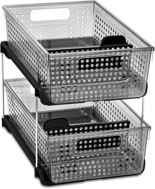 madesmart 2-Tier Organizer Multi-Purpose Slide-Out Storage with Handles and Dividers for Home and Bath, Pack of 1, Carbon