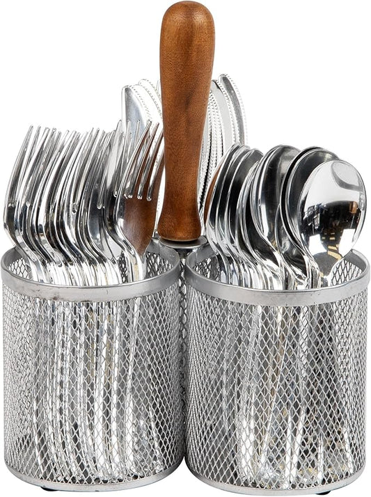 Mind Reader Utensil Holder, Silverware Organizer, Caddy, Cutlery Holder, Kitchen, Metal Mesh, 7.5" L x 7.5" W x 9.75" H, Silver