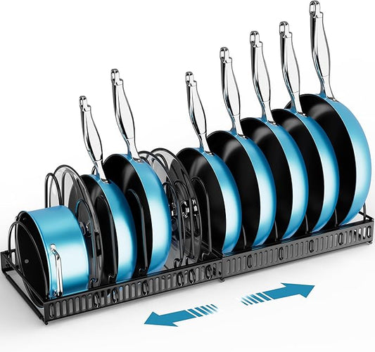 Expandable Pot Rack Organizer, Adjustable Kitchen Storage for Pots, Pans, and Lids
