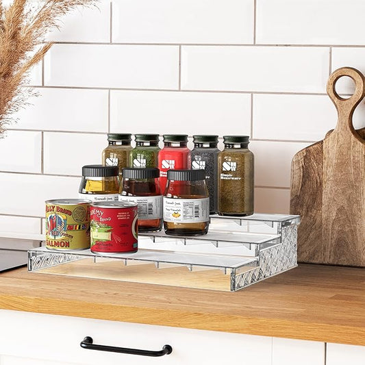 Simple Houseware 3 Tier Spice Shelf For Countertop Cabinet Storage Organizer, Clear