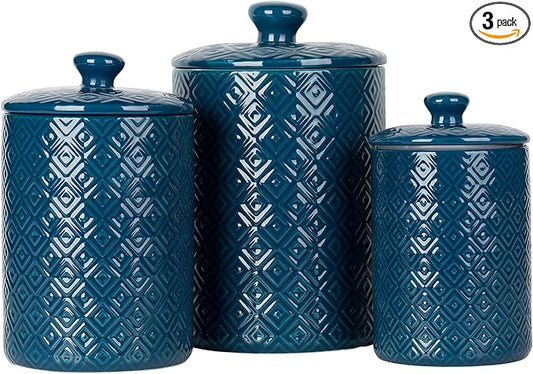 10 Strawberry Street Kitchen Canister, 3 Piece Set, Diamond Blue