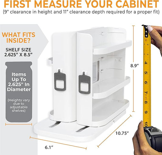 Cabinet Caddy SNAP! Spice Rack Organizer for Cabinet - Slide & Rotate Seasoning Organizer - 3 Snap-In Adjustable Shelves for 5 Tier of Storage - Magnetic Modular Design - 8.9”H x 6.1”W x 10.8”D