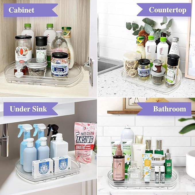 360° Rotating Lazy Susan Turntable Organizer - Multifunctional Rectangular Organizer 11.8" x 8.7" for Refrigerator, Cabinet, Pantry, and Kitchen Countertop (2 Pack)