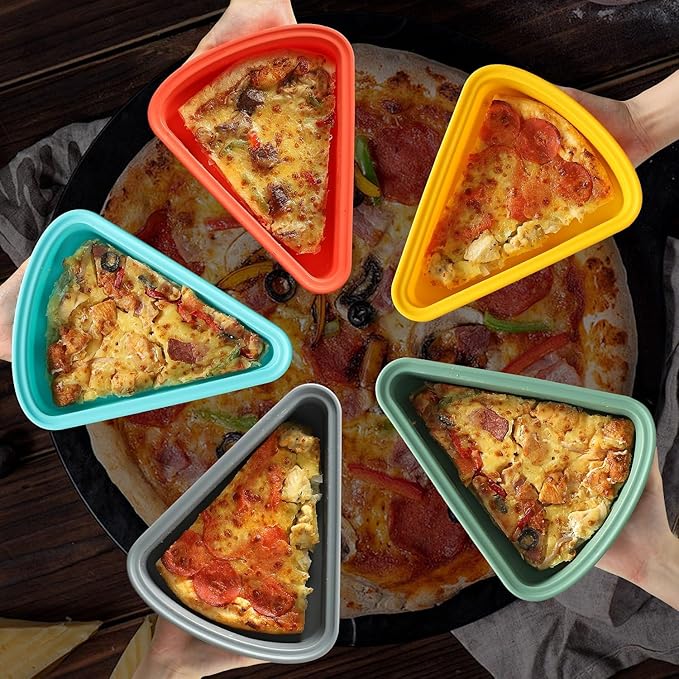 2-Pack Reusable Silicone Leftover Pizza Slice Storage Container with Air-tight Lids-BPA Free,Fits Single Slice up to 16”,Save Space,Refrigerator organizer(2 Blue)