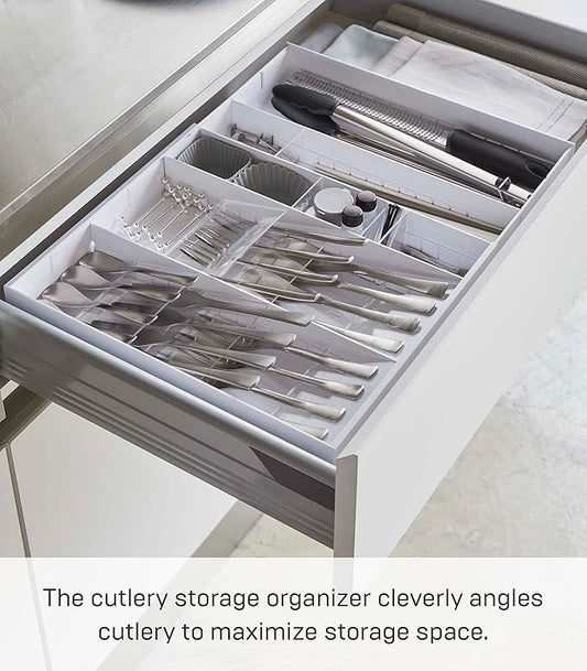 Yamazaki Home Tower Cutlery Drawer Organizer - Kitchen Silverware Utensil Storage Tray - Expandable I - Abs Plastic