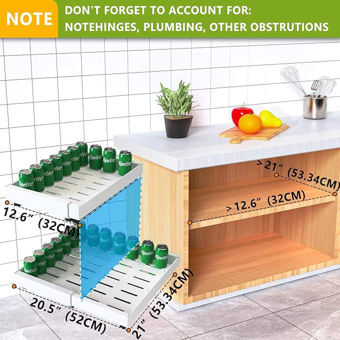 2 Pack Pull Out Cabinet Organizer 21" Deep Expandable Slide Out Drawer Organizers,No Drill Pull Out Drawers Adhesive with Nano Compatible Framed Cabinets Shelves For Kitchen Pantry Adjustable Width