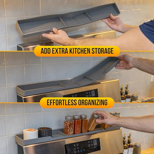 TEO Magnetic Stove Top Shelf - Black Silicone 30" Over the Stove Spice Rack, Heat Resistant, No Hassle Installation, Dishwasher Safe, Over Oven Shelf