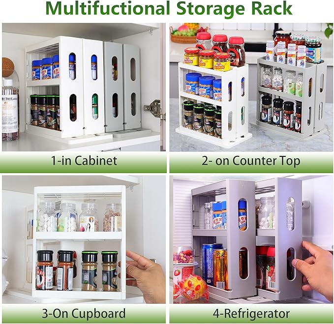 Spice Rack Organizer 3 tier Seasoning Holder, Pull and Rotated Storage Cabinet for Kitchen Bathroom Countertop 10.8”H x 5.8”W x 10.4”D (Advance Gray)