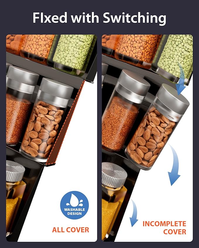 IIIOIIIA Upgrade Spice Organizer for Drawer, 8 Tier Stainless Steel Spice Rack Seasoning Rack Tray Insert for Kitchen Drawers/Cabinet (Jars not included), 12.84" Wide x 18.11" Deep, Black