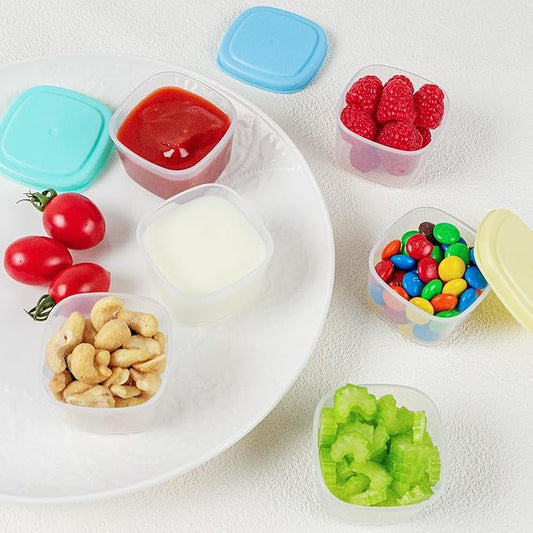 6 Pack Salad Dressing Container to Go 2.7 oz Small Containers with Lids, Reusable Sauce Cups Set for Snack Kitchen Storage Camping Travel, Sauce Containers for Lunch Box (Macaron)