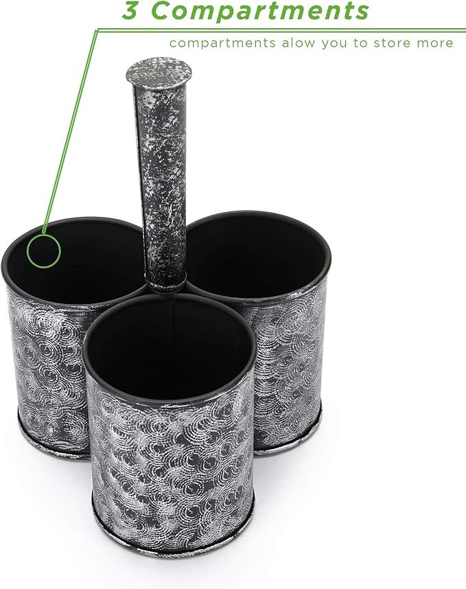 Mind Reader Utensil Holder, Silverware Organizer, Caddy, Cutlery Holder, Galvanized Metal, 7" L x 7" W x 9.5" H, Silver