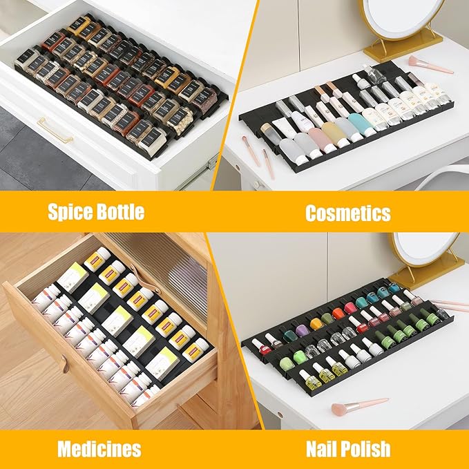 Famhap Spice Drawer Organizer, 48PCS Interlocking Expandable Seasoning Rack Tray Insert for Kitchen Drawers, Spice Rack Drawer for Spice Jars