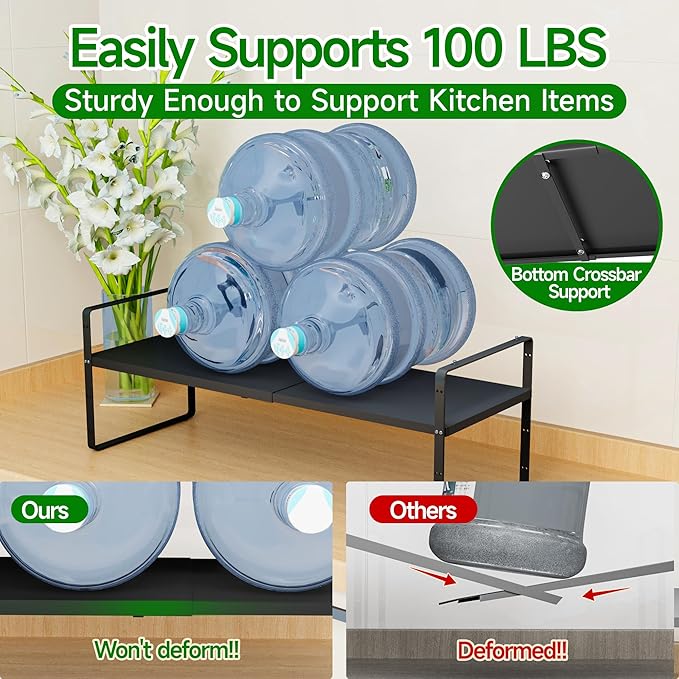 Expandable Cabinet Organizer Shelf, Adjustable Height Organizer Riser for Kitchen Cabinet Spice Rack Locker Pantry Cupboard Under Sink Countertop Desk Organization Metal Stackable Shelves