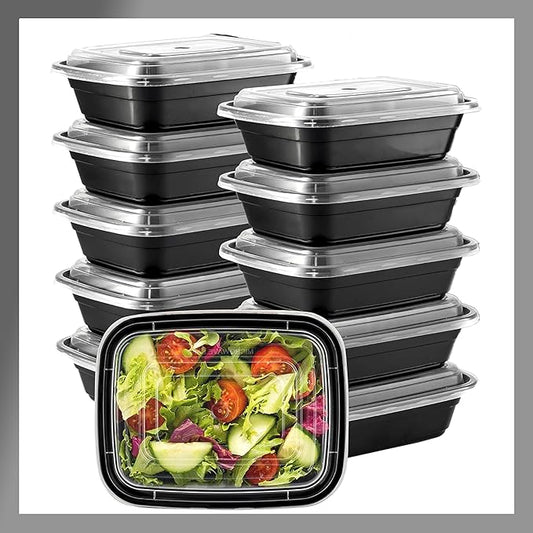 Meal Prep Containers [10 Set] 16 oz with Lids, 1 compartment, Stackable, Reusable, Leakproof, Food Safe, Microwave, Freezer & Dishwasher Safe for Food Prep Storage Bento Box (10 Set, 16 oz)