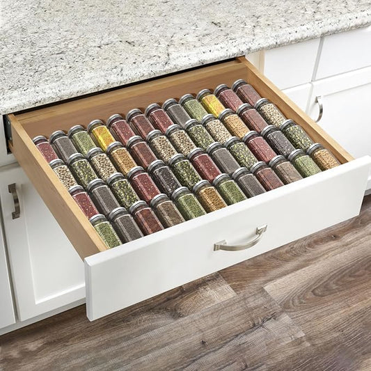 Spice Drawer Organizer,Spice Rack Drawer for Kitchen, 4 Tier Acrylic Drawer Spice Organizer for Jars and Packets,Expandable From 13" to 26" 8 Pack (black)