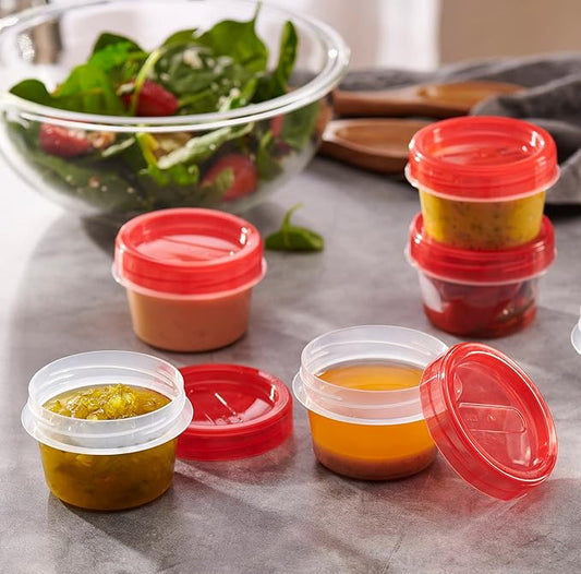 PLASTICPRO 6 Pack Twist Cap Food Storage Containers with Red Screw on Lid- 4 oz Reusable Meal Prep Containers - Small Freezer Containers Microwave Safe Red Plastic Food Storage