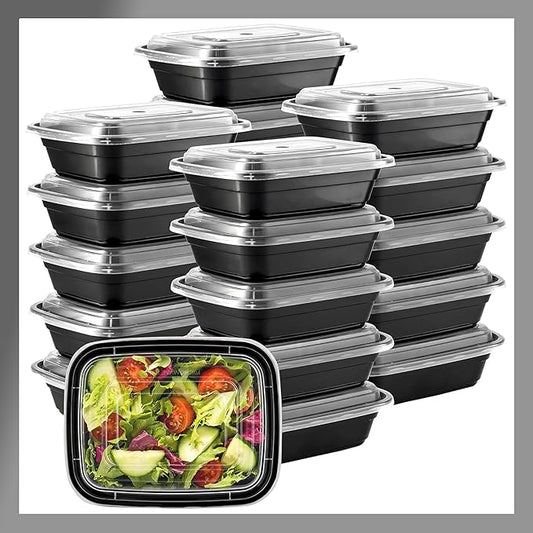 Meal Prep Containers [50 Set] 16 oz with Lids, 1 compartment, Stackable, Reusable, Leakproof, Food Safe, Microwave, Freezer & Dishwasher Safe for Food Prep Storage Bento Box (50 Set, 16 oz)