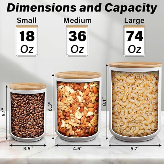 JINIHFW Kitchen Canisters for Countertop,74 Oz Ceramic Kitchen Canisters with Lids,White Food Storage Jars for Tea, Cereal Nut, Cookie, Candy,Sugar and Flour Containers