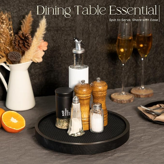 Wood Non-Skid Lazy Susan Organizer Turntable for Organization and Storage – Chic 10.5" Lazy Susan Turntable for Cabinet, Bathroom Decor & Coffee Table - Ideal for Home and Kitchen (Black)