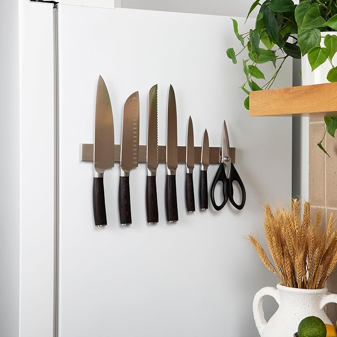 Silver Magnetic Knife Holder 16 Inch Strong Adhesive, Magnetic Strip for Fridge or Wall, No Drill Stainless Steel Knife Rack Organizer