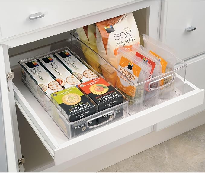 iDesign Stackable Plastic Pantry Bins with Handles - Storage Bins for Organizing Kitchen - Set of 4 - Clear