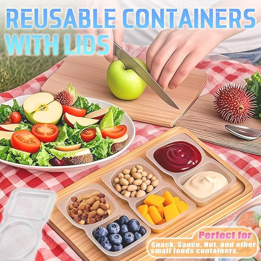 12Pcs Snack Pack Containers, Double Compartment Condiment Containers with Lids, Reusable Small Sauce Dipping Containers, Grab and Go Snack Containers, Disposable Snack Box Container for Kids Adults