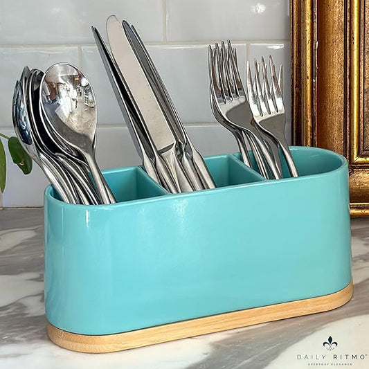 DAILY RITMO® Turquoise Aqua Countertop Silverware Holder