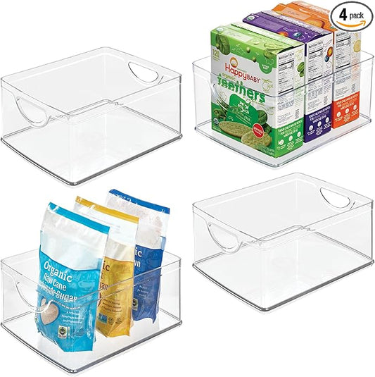 iDesign Pantry Storage Bins with Handles for Cabinets or Fridge - Set of 4 - Clear - Made in USA