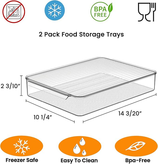 vacane 2 Pack Deli Meat Container for Fridge, Bacon Container with Lids for Refrigerator Fruit, Cold Cuts, Cheese Keeper Marinade Tray, Stackable Freezer Storage Containers