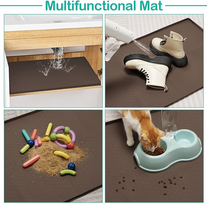 Waterproof Under Sink Mat 31" x 22", Silicone Cabinet Liner, Rubber Protector for Kitchen and Bathroom, Keeps Cabinets Clean, Dry, and Organized (Brown)