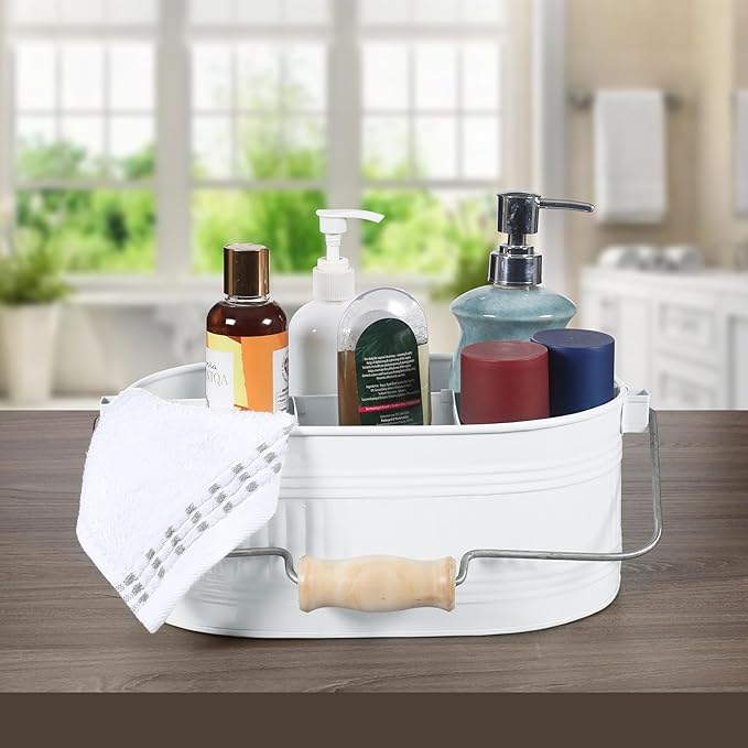 Utensil Holder For Party, Galvanized Utensil Caddy For Parties, Picnic Caddy For Plates And Utensils, Metal Caddy With Handle, Kitchen Organizer, Countertop Silverware - 13.5 Inch