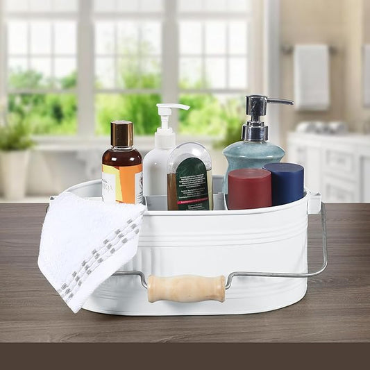 Utensil Holder For Party, Galvanized Utensil Caddy For Parties, Picnic Caddy For Plates And Utensils, Metal Caddy With Handle, Kitchen Organizer, Countertop Silverware - 13.5 Inch