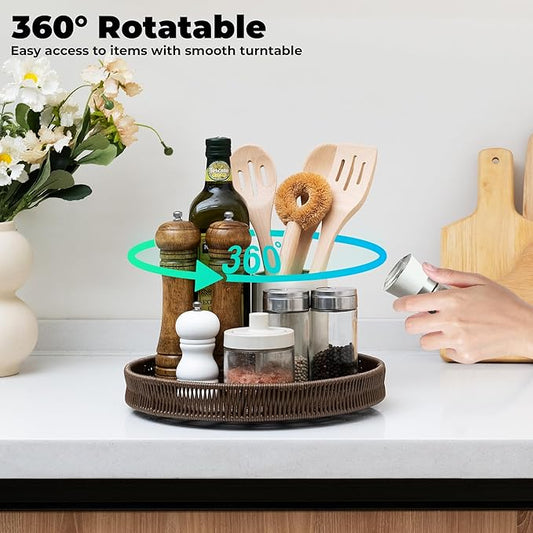 GRANNY SAYS 12 Inch Lazy Susan Organizer, Lazy Susan Turntable for Cabinet, Wicker Rotating Spice Rack for Kitchen Table,Large Lazy Susan Spice Rack Organizer, Kitchen Organizers and Storage