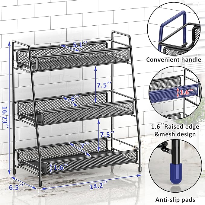 EKNITEY Bathroom Countertop Organizer Rack - 3 Tier Counter Spice Rack Metal Makeup Rack Small Perfume Vanity Organizer for Sink/Bedroom/Living Room/Kitchen/Office