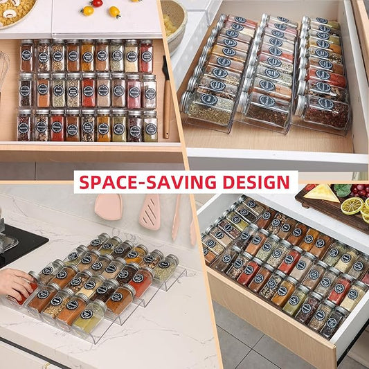 Goabroa Expandable Spice Organizer, 8 Pack 4 Tier Clear Spice Rack, 13" to 26" Wide, Kitchen Spice Organization for Drawer/Countertop