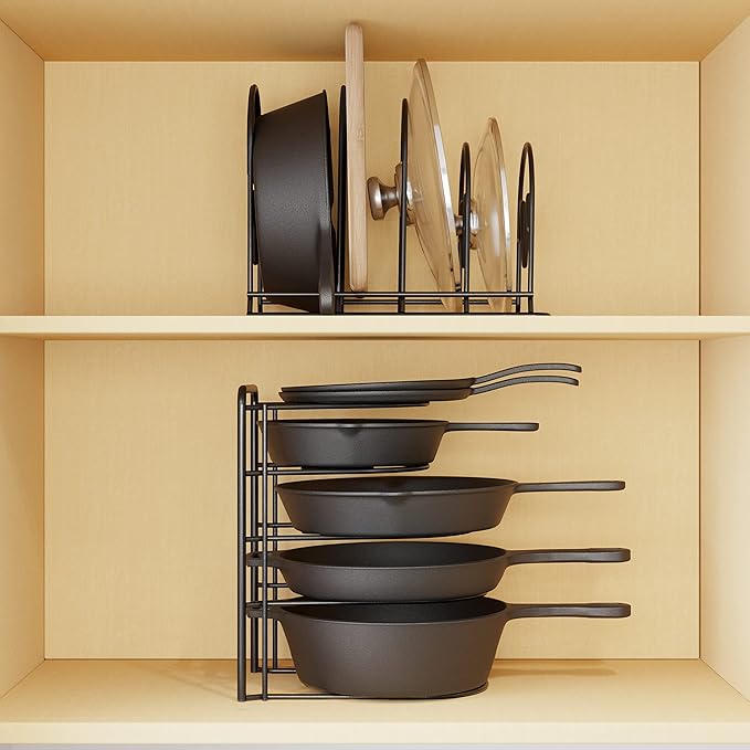 SpaceAid Heavy Duty Pan Organizer Rack for Cabinet, Pot Lid Holder, Kitchen Organization & Storage for Cast Iron Skillet, Bakeware, Cutting Board - No Assembly Required (1 pack)