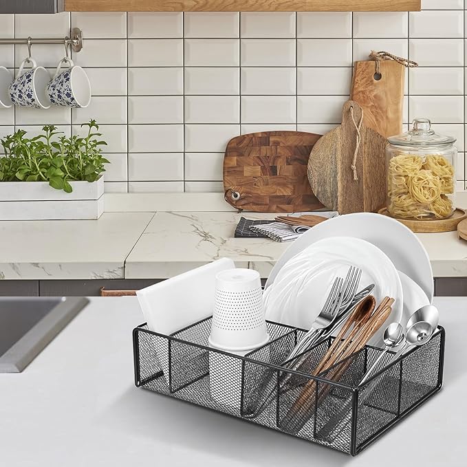 MAQUITA Utensil Holder, Silverware Caddy, Utensil And Napkin Holder, Cutlery And Flatware Organizer. Paper Plate Dispenser, ideal For Grilling and Hosting Essentials Black