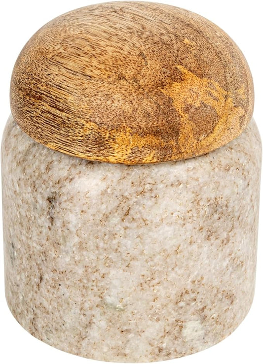 Creative Co-Op Modern Marble Canister with Wood Lid, Natural