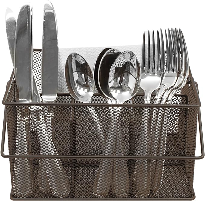 Sorbus® Utensil Caddy — Silverware, Napkin Holder, and Condiment Organizer — Multi-Purpose Steel Mesh Caddy—Ideal for Kitchen, Dining, Entertaining, Tailgating, Picnics, and much more (Bronze)