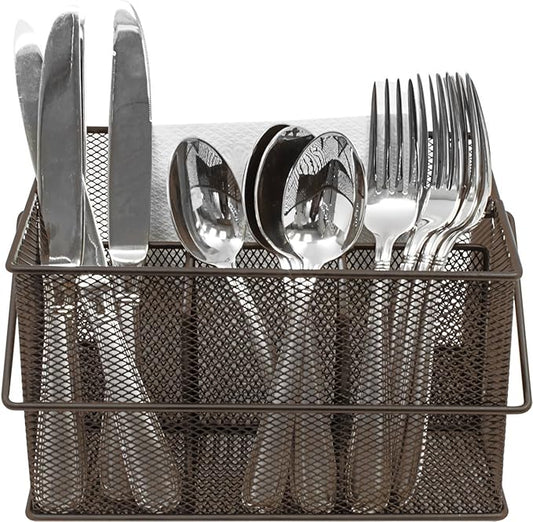 Sorbus® Utensil Caddy — Silverware, Napkin Holder, and Condiment Organizer — Multi-Purpose Steel Mesh Caddy—Ideal for Kitchen, Dining, Entertaining, Tailgating, Picnics, and much more (Bronze)