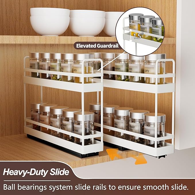 Finnhomy Pull Out Spice Racks for Inside Cabinets, Whole Metal Manufacturing, Vertical Spice Rack Pull Out, Spice Organizer, 2.16" W × 10.39" D × 9.76" H, 2 Drawers & 2 Tiers, 2 Pack, Light Gray