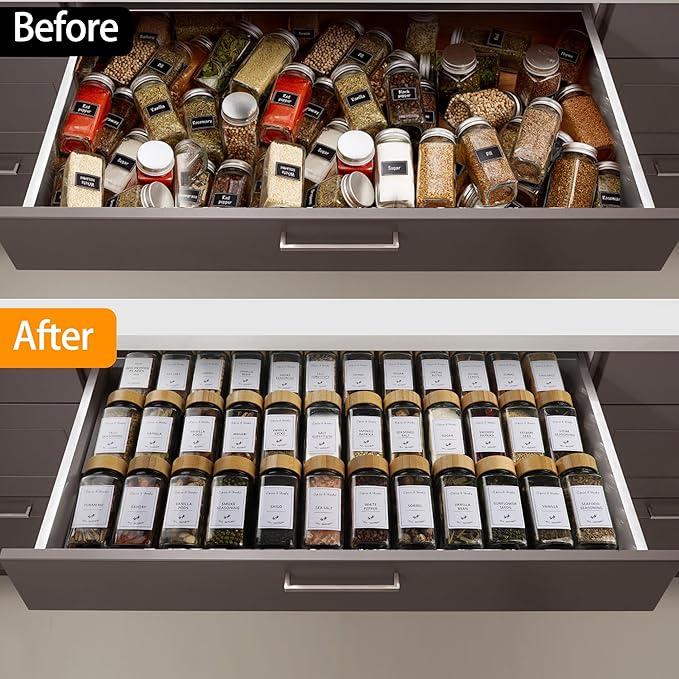 Spice Drawer Organizer - 48 Pack Transparent Acrylic Spice Rack (Jars not included)