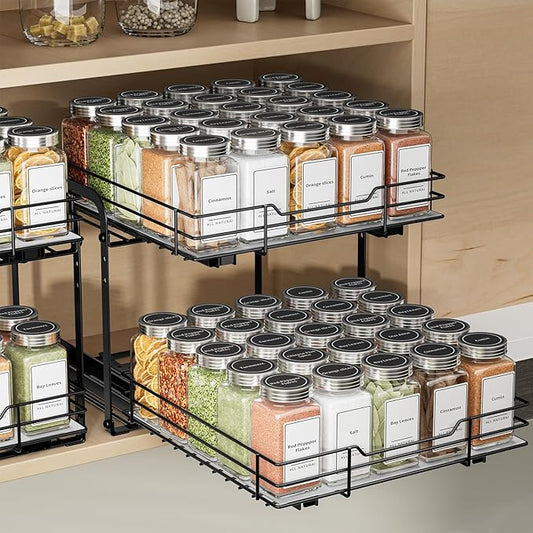 2-Tier Spice Rack Organizer, Pull Out Spice Rack for Cabinet, Height Adjustable Heavy Duty Metal Basket for Inside Cabinets & Pantry (11.5''Wx10.5''Dx9.5''H)