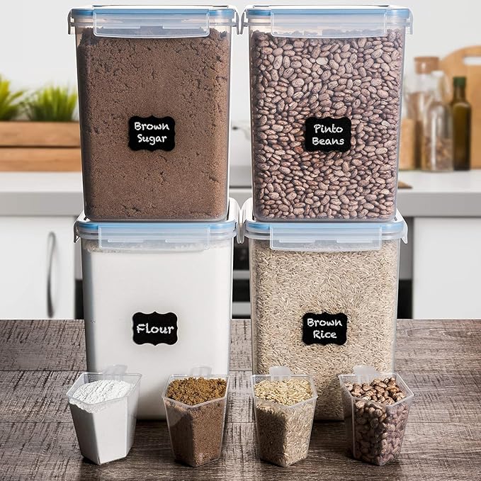 WHITE FEATHER SUPPLIES 4 Pcs Airtight Food Storage Containers with Lids, Cereal Containers Storage - Pantry Organization and Storage, BPA Free Plastic Food Storage Containers with Lids (4 x 5.2L)