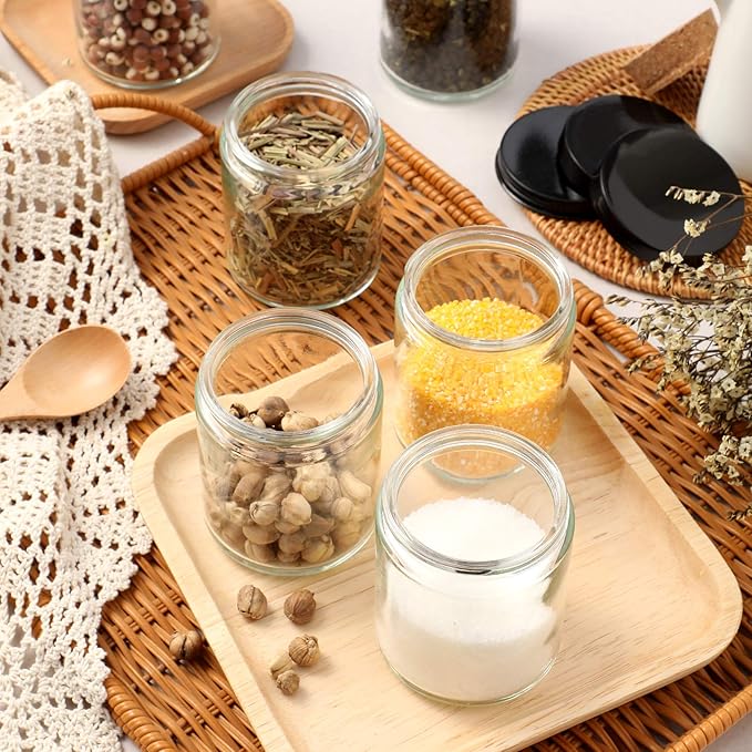 12 Pack, 8 OZ Thick Glass Jars with Lids, Clear Candle Jars with 12 Metal & 12 Plastic Lids - Empty Round Food Storage Containers, Canning Jar For Spice, Powder, Liquid, Sample - Dishwasher Safe