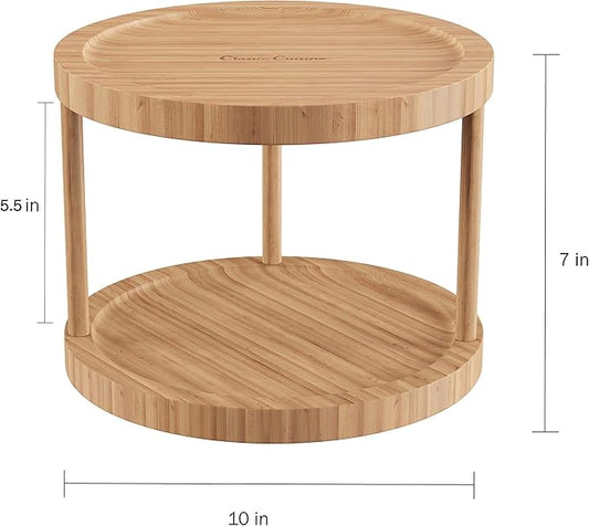 Classic Cuisine Lazy Susan – All-Natural Bamboo Round Two Tier Turntable Kitchen, Pantry and Vanity Organizer and Display with 10 Inch Diameter