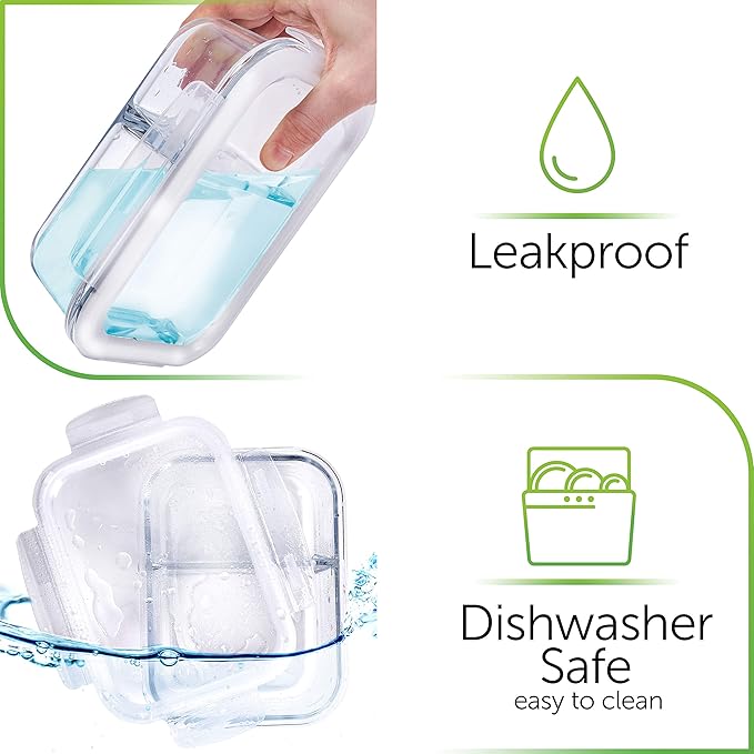 PrepNaturals 5 Pack 36 Oz Glass Meal Prep Containers - Dishwasher Microwave Freezer Oven Safe - Glass Storage Containers with Lids (Multi-Compartment)